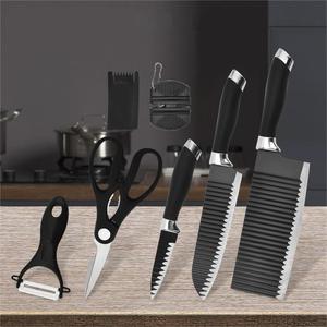 Ensemble de couteaux de cuisine à motif ondulé de 7 pièces, ensemble de couteaux cadeau d'affaires, acier inoxydable 3CR13, personnalisation acceptable - Product Image 4