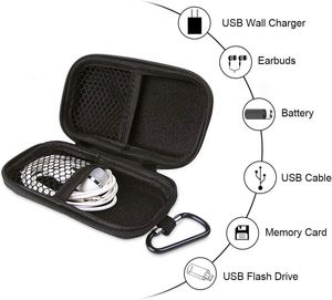 Portable Dual Zipper EVA Hard Shell Case Metal Carabiner Protective Travel Carrying Bag for <b>MP3</b> <b>Players</b> USB Cable Memory - Product Image 2