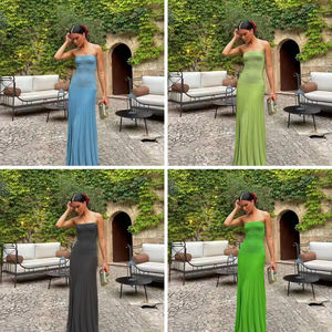 Oem personnalisé Odm Logo personnalisé Robe plissée de créateur Robes maxi de soirée sans manches à volants pour femmes Décontracté - Product Image 3