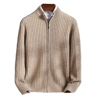 Cardigan en laine décontracté pour hommes nouveau pull épais d'hiver à col roulé et col rond avec fermeture éclair grande taille tricot imprimé rayé