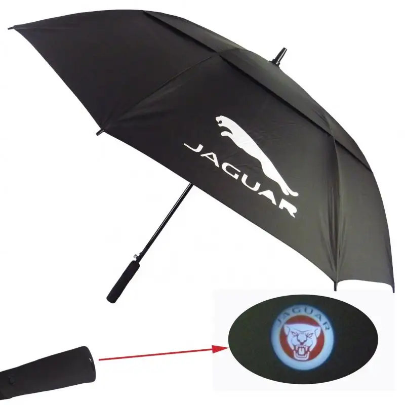 Have Sleeve Wood Box Red Shaft White Pouch Rain And Wind Golf Umbrella With Led Light