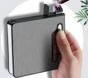 20 Buah Kotak Rokok Kapasitas dengan USB Pemantik Elektrik Tahan Air Wadah Rokok Pemegang Gadget Elektronik Isi Ulang untuk Pria