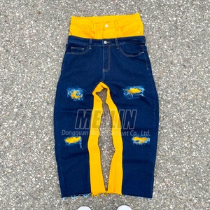 Jean évasé streetwear personnalisé pour homme, coupe droite, taille haute, denim oversize à double taille - Product Image 2