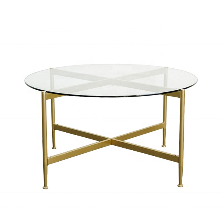 Living Room Furniture Luxury Sofa Side Table Gold Metal Round Modern Glass Coffee Table