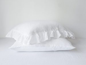 Funda de cojín de lino francés puro con volantes, colección de decoración para el hogar, almohada bordada con nombre de bebé, lino blanco con volantes, rectangular - Product Image 2