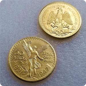 Réplica de Moneda de 50 Pesos Mexicanos Antiguos de Latón, 1821-1921, Reproducción de Monedas Chapadas en Oro, Recuerdo - Product Image 6