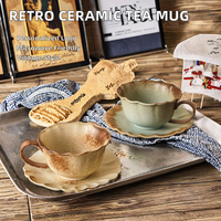 Ensemble de tasses à café en porcelaine rétro de luxe pour le petit-déjeuner avec plateau, passe au micro-ondes et au lave-vaisselle, durable pour la rentrée scolaire