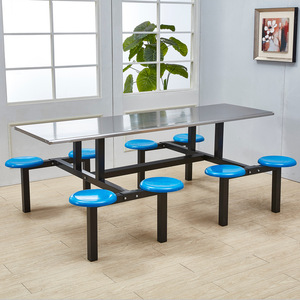Modern 8-Seater <strong>Dining</strong> Table Chair <strong>Set</strong> Fiberglass <strong>Bench</strong> <strong>with</strong> Steel Construction School Factory Canteen Fast Food Restaurant Use - Product Image 2