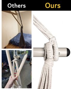 Cadeira de rede listrada com duas almofadas poste de madeira durável até 440 libras quarto interior e exterior pátio varanda ou balanço de árvore - Product Image 3