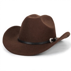 Chapeau de cowboy occidental pour hommes et femmes, chapeau Fedora classique à enrouler avec ceinture à boucle - Product Image 1