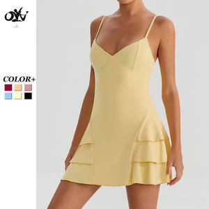 Vestido Deportivo 2 en 1 con Diseño de Volantes, Estilo Casual, Sexy, Cuello en V, Alta Elasticidad, Suave, de Secado Rápido, con Pantalones Cortos - Product Image 2