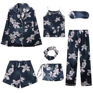 Ensemble de <span class=keywords><strong>pyjama</strong></span> rose à rayures en soie pour femme, vêtements de nuit, vêtements d'intérieur, 7 pièces - Product Image 6