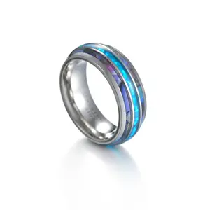 8MM Wide Blue Carbon Fiber Mens Tungsten Carbide Ring