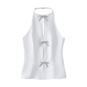 TAOP&ZA 2024 spring new women's white beautiful bow-decorated halter neck vest top for outer wear 2793777