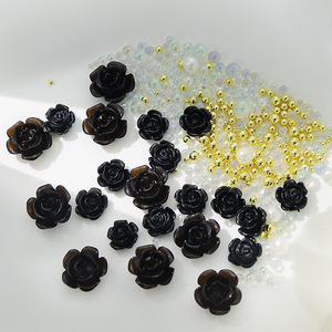 50 unids/bolsa 6/8mm negro blanco resina Rosa <span class=keywords><strong>Flores</strong></span> con oro plata cuentas uñas encantos mariposa <span class=keywords><strong>manicura</strong></span> 3D decoración de uñas - Product Image 5
