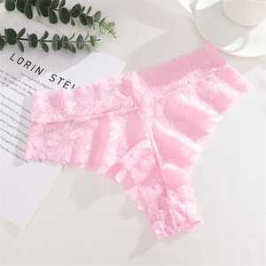 Culotte <span class=keywords><strong>string</strong></span> en dentelle florale taille mi-haute pour femmes européennes et américaines - Sexy, respirante et confortable - Product Image 6