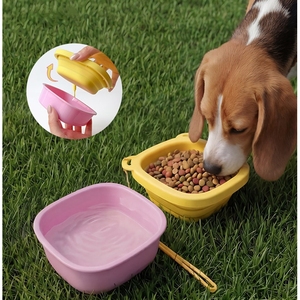 Bol pour chien en silicone portable, pliable, plat de nourrissage de voyage, couleur unie, forme carrée, utilisation en extérieur pour animaux de compagnie - Product Image 2