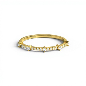 18K Gold Plated Segmented Multi Station Diamond Ring Pave Round Cluster Half Eternity Band Dainty Stackable Ring Fine Jewelry - Product Image 1