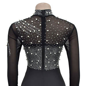 Ihoov เดรสมินิเดรสผู้หญิงแขนยาวประดับลูกปัดตาข่ายสีทึบชุดราตรีประดับเลื่อม - Product Image 5