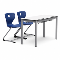 Chaises et tables de classe classiques doubles, mobilier scolaire en PVC, pupitre et chaise d'écolier, siège en plastique pour salle d'étude scolaire
