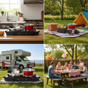 Estufa Eléctrica Portátil de Doble Quemador de 2000W con 5 Ajustes de Temperatura para Uso en Cocina, Camping y Autocaravanas - Product Image 2