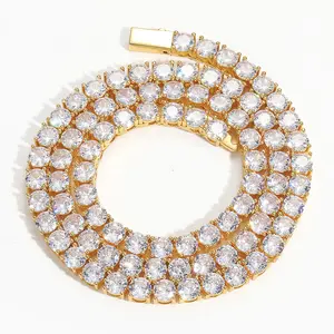 Kalung rantai tenis emas es 3mm-6mm mewah kualitas tinggi gaya HipHop Bling berlian perhiasan pemain tenis