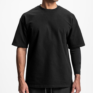 T-shirt ample et épais à épaules tombantes, style streetwear décontracté, coupe carrée, 100% coton, col rond, t-shirt vierge pour homme - Product Image 5
