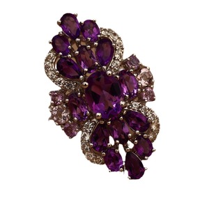Bague vintage en alliage de la série Counterattack, incrustée d'améthyste naturelle et de saphir blanc synthétique - Product Image 5