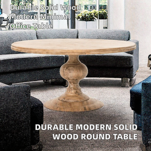 Table basse ronde en bois massif, design industriel durable, très vendue, pour salon et bureau - Product Image 2