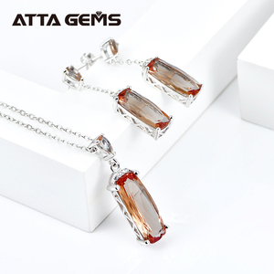 Conjuntos de joyería de piedras preciosas de sultanita sintética para mujer, aretes de Plata de Ley 925 con forma rectangular, collar, regalo de boda para mujer - Product Image 5