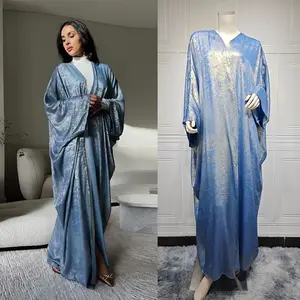 Último Kimono Glitter Abaya Estampado en caliente 2024 Manga de murciélago islámico Abaya Femmes Robe Musulmane Open Abaya