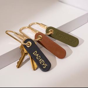 Embossed Leather Oblong Tag Keychain Personalized <b>Key</b> <b>Ring</b> Custom Leather <b>Bag</b> Charm Minimalist Bridesmaid Favor, Gift for Mom - Product Image 3