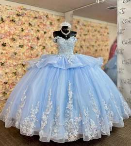 Mumuleo <span class=keywords><strong>Vestidos</strong></span> de Quinceañera Azul Cielo Claro 2023 con Hombros Descubiertos y Aplicaciones de Encaje para Dulces 16 con Corsé Niña de 15 Años - Product Image 1