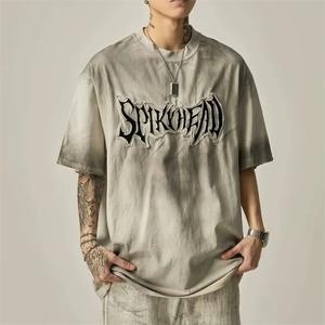 Custom Logo Cotton Splicing Dirty Heavyweight T-Shirt Graphic Oversized Tee Vintage Acid <b>Washed</b> Patchwork Boxy T-Shirt Men - Product Image 1