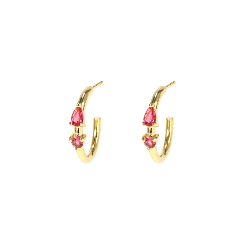 Red high-quality zircon earrings cuff 925 sterling silver jewelry girl's beautifully designed gold-plated earring party