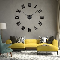 Vente chaude pas cher 3D bricolage EVA acrylique autocollant sans cadre miroir grandes horloges murales moderne décor à la maison
