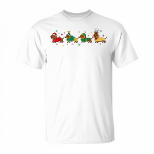 T-shirt de Noël Dachshund à manches courtes et col rond, design de vacances unisexe pour adultes, pour les réunions de famille et les fêtes - Product Image 3