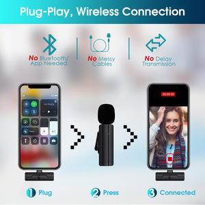 PGDLOF Microphone de cravate sans fil professionnel pour iPhone iPad <span class=keywords><strong>YouTube</strong></span> enregistrement vidéo 2 Clip-on Lav Mic Portable - Product Image 3