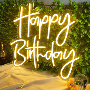 Letrero de neón LED personalizado con letras en inglés, luces decorativas de feliz cumpleaños, <span class=keywords><strong>palabras</strong></span> luminosas para eventos y festivales - Product Image 1