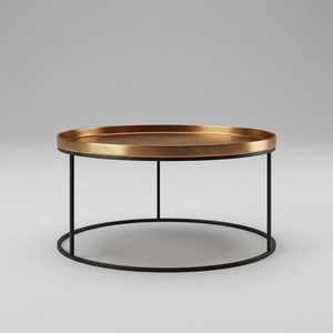 Table basse en laiton AK, fabrication artisanale, plateau doré, base noire, finition antique, design luxueux, meubles pour la décoration intérieure. - Product Image 4