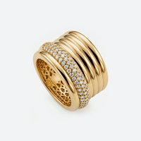 VANFI Damen Mode Anti-Allergie 14K Vergoldeter Mehrschichtiger Micro-Pavé Zirkon Breitband-Messingring