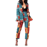 Setelan Blazer dan Celana Katun Motif Ankara Afrika Grosir, Setelan Patchwork Warna-warni untuk Wanita, Pakaian Kasual untuk Pesta Musim Semi dan Kantor
