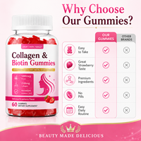 Gummies Beauté Cheveux Peau Ongles Soutien Collagène Biotine Vitamines C E 5000mcg Cliniquement Sélectionnées Marque Blanche OEM 60 Pièces Bouteille