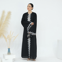 Élégante Abaya Noire Arabe à Broderies Florales, Manches Longues, Abaya Modeste de Dubaï pour l'Aïd, Abaya Ouverte Tendance pour Femmes Musulmanes