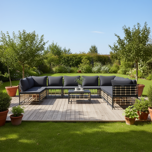 Set Lounge da Giardino Antracite da 9 Pezzi, Mobili da Esterno in Rattan con Struttura in Metallo, Design Contemporaneo per Intrattenimento all'Aperto - Product Image 2