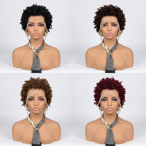 Letsfly Promotion $24.6 Pixie Cut 13x4 Full Lace Frontal <b>Wigs</b> Brown, Burgundy 100% Human Hair <b>Afro</b> Curly Short <b>Wigs</b> Wholesale - Product Image 1