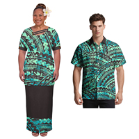 Vêtements pour amoureux : Ensemble haut et jupe pour femme, chemises à col rabattu pour homme, style tribal polynésien Puletasi, design tribal, ensemble pour couple