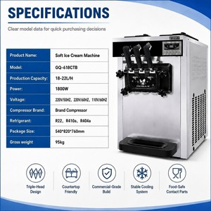 GQ-618CTB Macchina Commerciale per Gelato Soft a 3 Gusti, 18-22L/H, 1800W, da Tavolo in Acciaio Inox, 220V/110V - Product Image 2