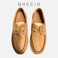 Espadrilles sportives pour hommes en cuir véritable marron, à lacets, respirantes, légères, avec semelle intermédiaire en EVA, chaussures décontractées pour la marche, printemps automne