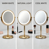 Miroir de maquillage de bureau personnalisé avec logo, cadre métallique éclairé, double face, LED 3 couleurs, grossissement 3x, rechargeable par USB, OEM ODM